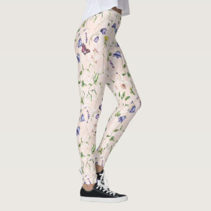 Leggings Fleurs sauvages et papillons Motif aquarelle