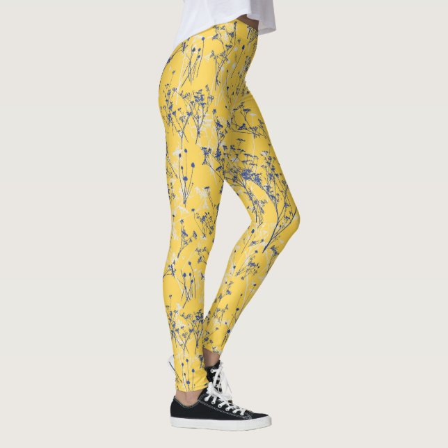 Leggings Fleurs sauvages Jaune de moutarde moderne (Droite)