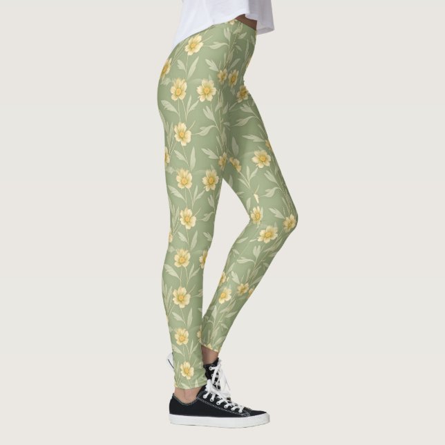 Leggings Fleurs sauvages jaunes sur pattes vertes (Droite)