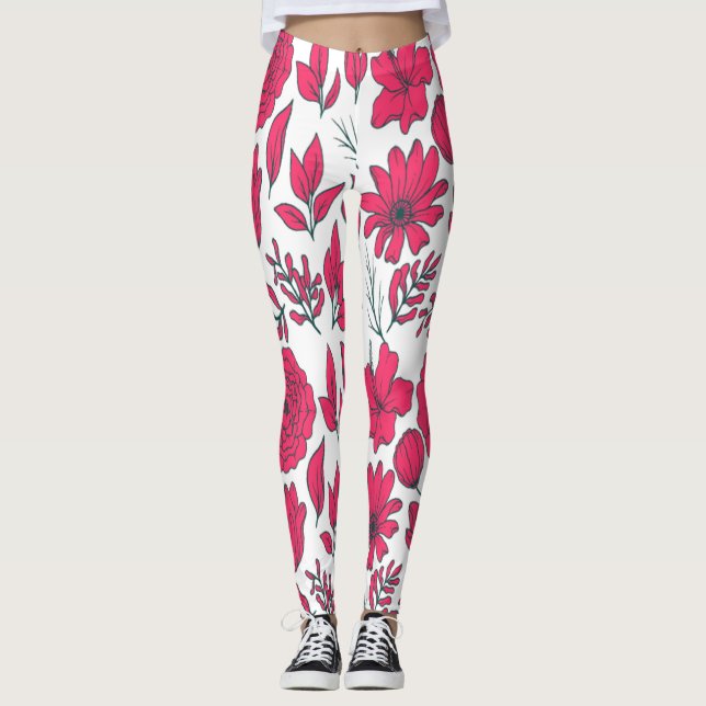 Leggings Fleurs sauvages rouges (Devant)