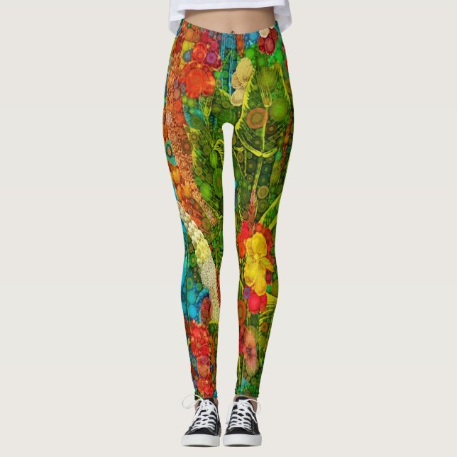 Leggings Fleurs sauvages tropicaux vintages en fleurs (Devant)