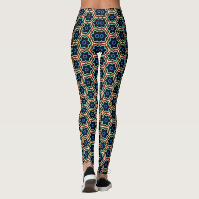 Leggings Fleurs simples bleues et jaunes (Dos)