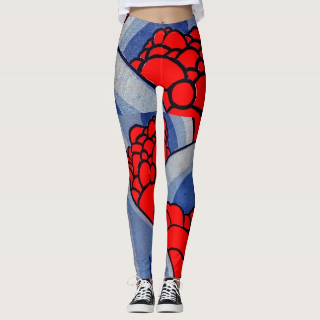 Leggings fleurs stylisées et imprimés feuille (Devant)