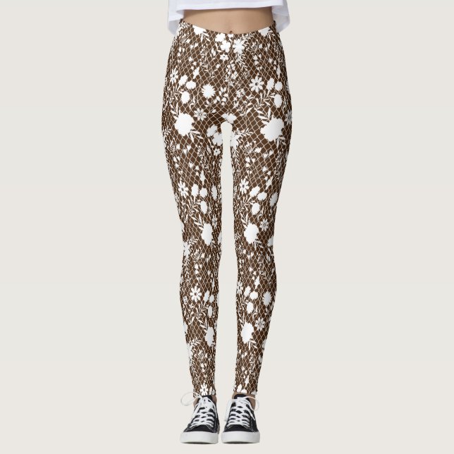 Leggings Fleurs sur net 01.bx4 BG Brown (Devant)