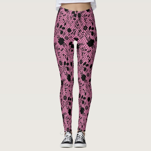 Leggings Fleurs sur net 01.wx4 Pink BG (Devant)