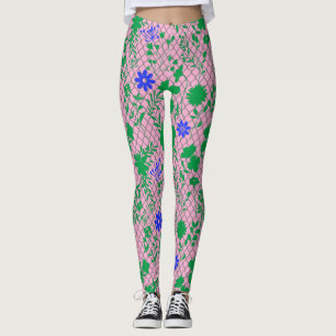 Leggings Fleurs sur net green.01.b FNG01A.Pink BG