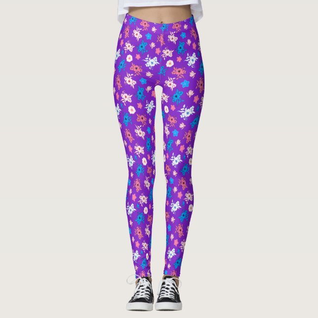 Leggings Fleurs sur violet (Devant)