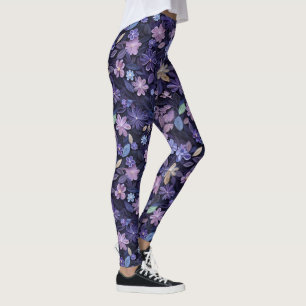 Leggings Fleurs Tourbillonnantes Violettes 