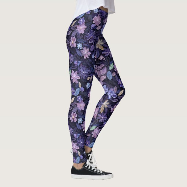 Leggings Fleurs Tourbillonnantes Violettes  (Droite)