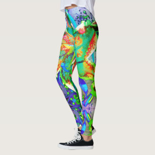 Leggings Fleurs tropicales abstraites de kiwi rétro élégant