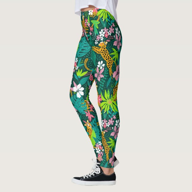 Leggings Fleurs tropicales colorées et animaux motif (Gauche)