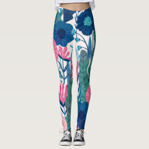 Leggings Fleurs tropicales colorées et collage feuille