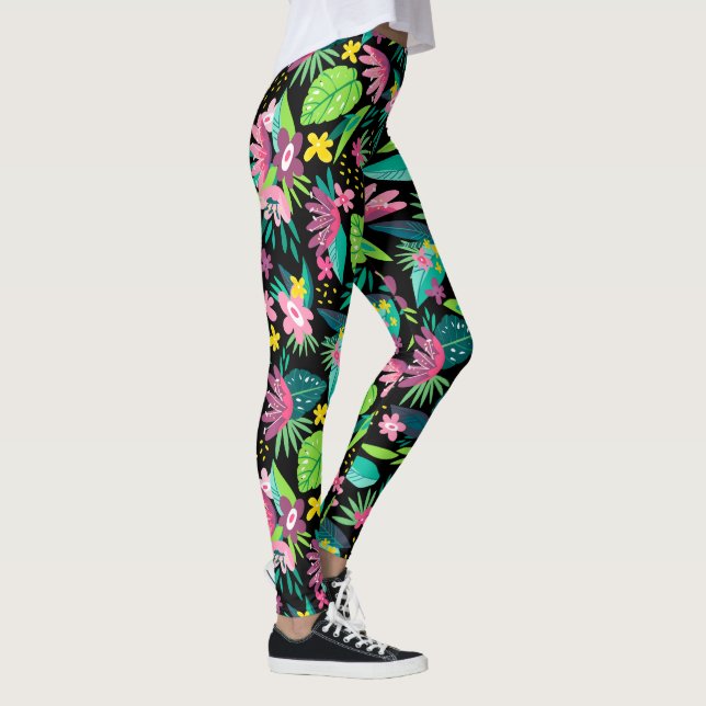 Leggings Fleurs tropicales colorées Motif sans couture (Droite)