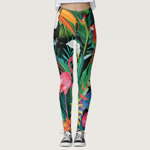 Leggings Fleurs tropicales et composition d'oiseaux.