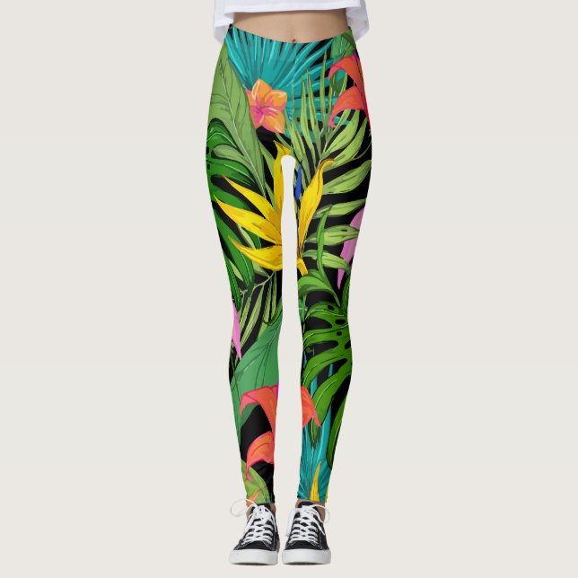 Leggings Fleurs tropicales motifs Feuilles (Devant)