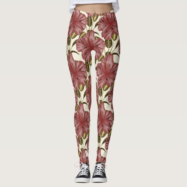 Leggings Fleurs tropicales sans couture motif | fleurs roug (Devant)