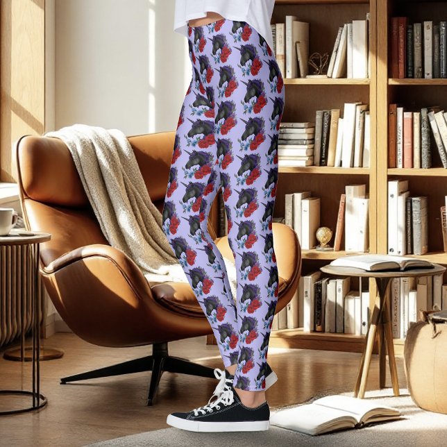 Leggings Fleurs Unicorne Noire violet (Créateur téléchargé)