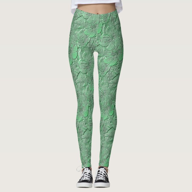 Leggings Fleurs vertes Motif d'art nature (Devant)