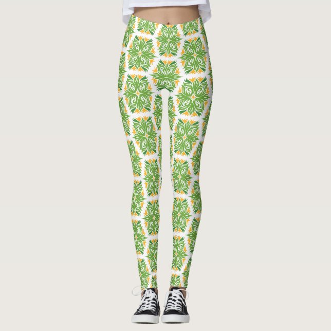 Leggings Fleurs Vertes, Motif De Fleurs, Modèle Floral (Devant)