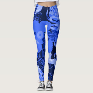 Leggings Fleurs Vintages bleues et oiseaux