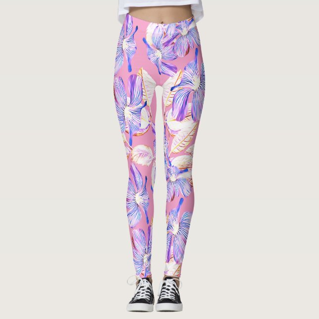 Leggings Fleurs violettes : Aquarelle Élégance Florale. (Devant)