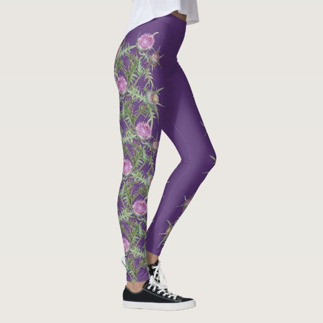 Leggings Fleurs violettes de chardon et rayures violettes (Droite)