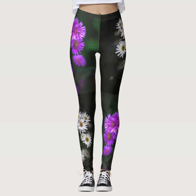 Leggings Fleurs violettes et blanches (Devant)