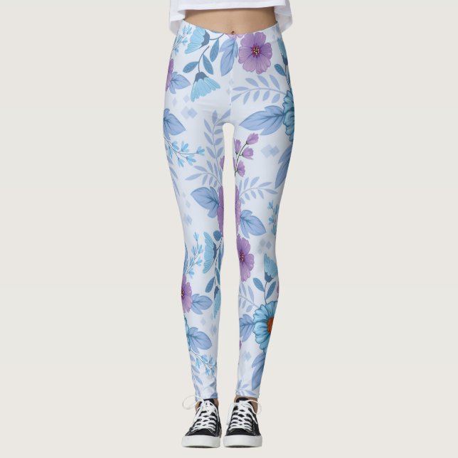 Leggings Fleurs violettes et bleues (Devant)