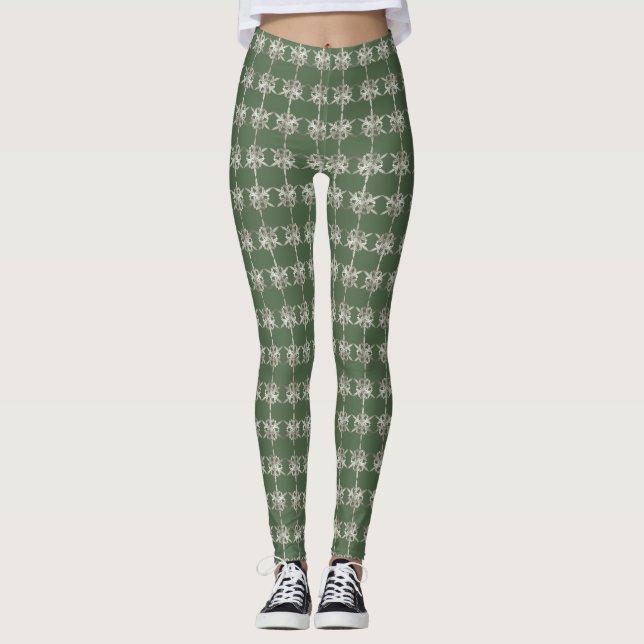 Leggings Flocon De Neige Argent Avec Arrière - plan Vert (Devant)