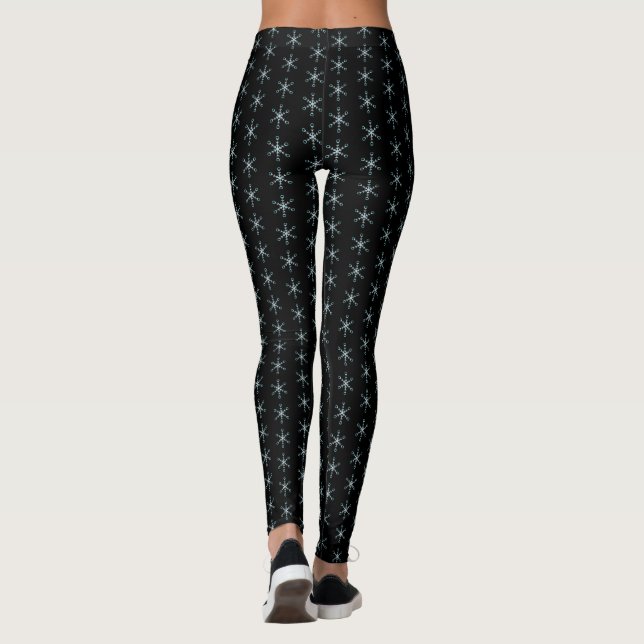 Leggings Flocon de neige bleu clair Motif sur noir (Dos)