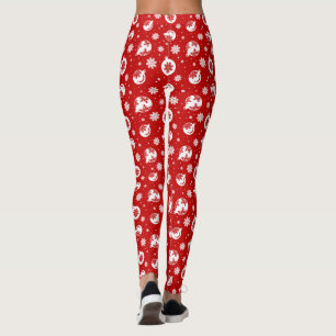 Leggings Flocon de neige de Noël rouge et blanc sur Motif B