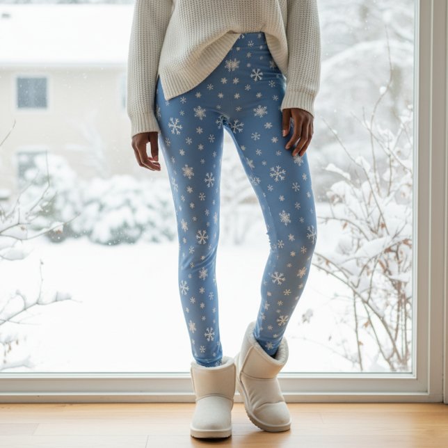 Leggings Flocon de neige d'hiver Motif bleu clair Noël (Winter Snowflake Pattern Light Blue Christmas Leggings
)
