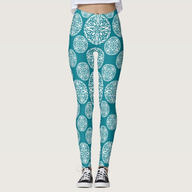 Leggings Flocon de neige floral d'hiver (Devant)