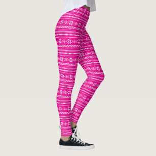 Leggings Flocon de neige nordique rose et blanc d'hiver