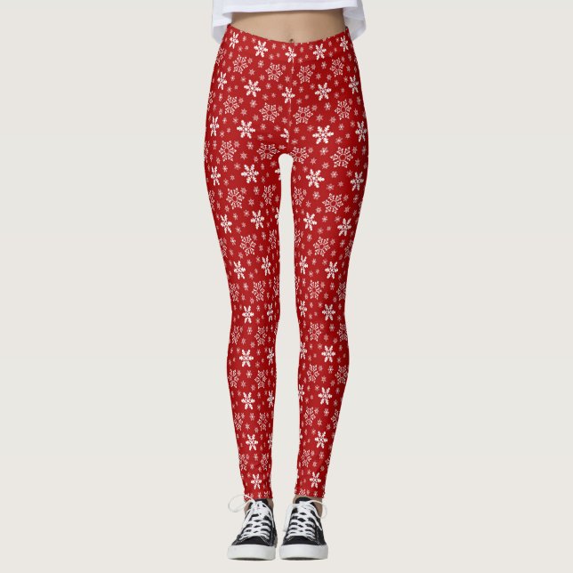 Leggings Flocon de neige rouge blanc Noël Vacances Hiver (Devant)