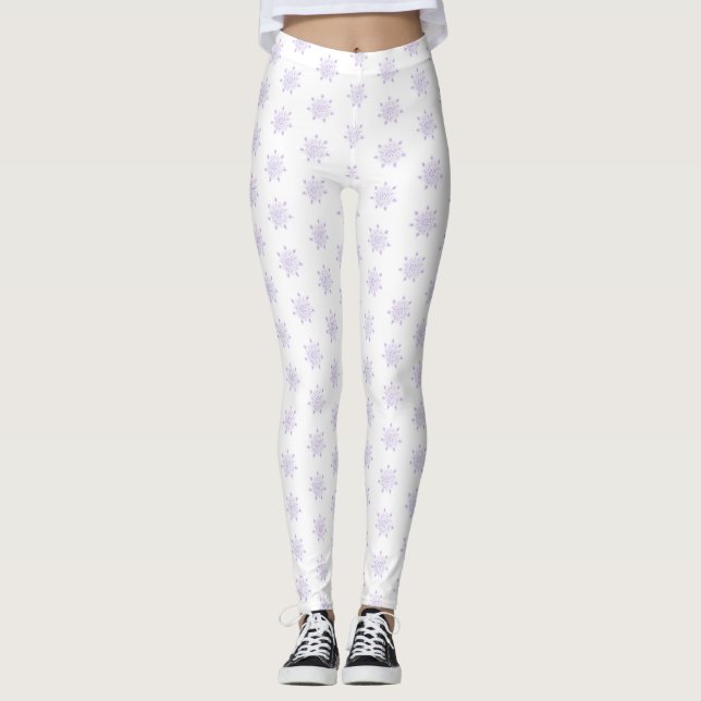 Leggings flocon de neige violet clair et coeur étincelant (Devant)