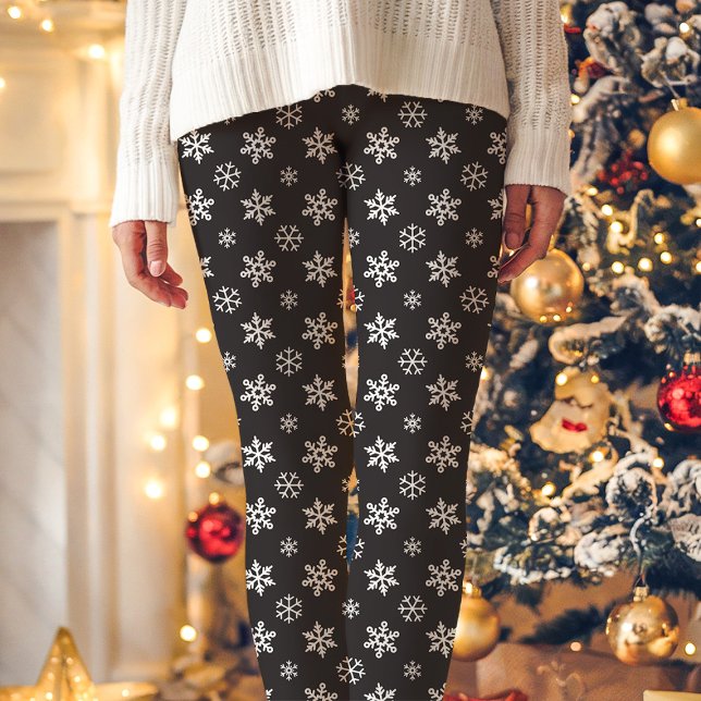 Leggings Flocons de neige blancs sur Noël mignon noir (Créateur téléchargé)