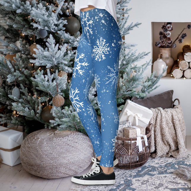Leggings Flocons de Neige Bleus Classique Hiver Blanc (Créateur téléchargé)