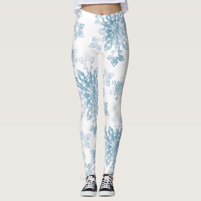 Leggings Flocons de neige bleus d'aquarelle (Devant)