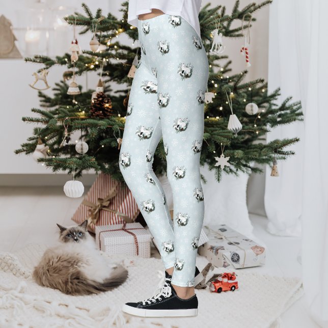 Leggings Flocons de neige de Noël bleu Ermine blanche  (Créateur téléchargé)