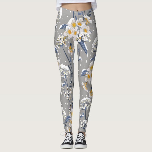 Leggings Floraison hivernale : Délicat motif floral (Devant)