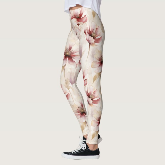 Leggings Floral à la crème bourguignonne (Gauche)