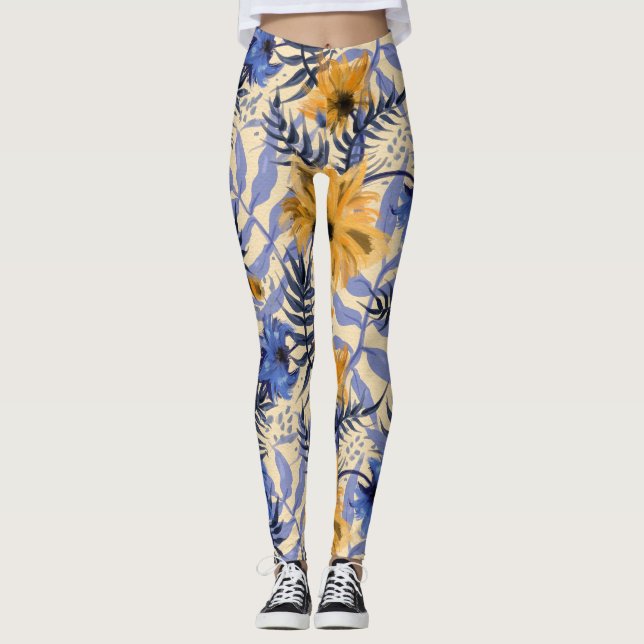 Leggings Floral Abstrait : Aquarelle Motif moderne (Devant)