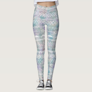 Leggings Floral Abstrait Aztec Tribal violet Motif bleu