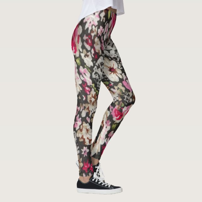 Leggings Floral Abstrait noir et rose Motif design (Droite)