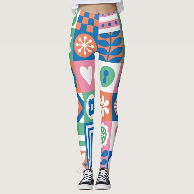 Leggings Floral Abstrait : Scandinave Folk Design. (Devant)