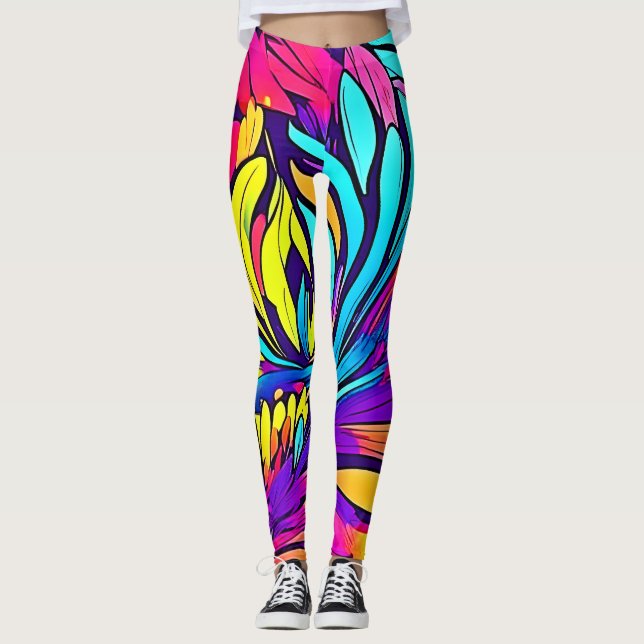 Leggings Floral Abstrait vibrant (Devant)