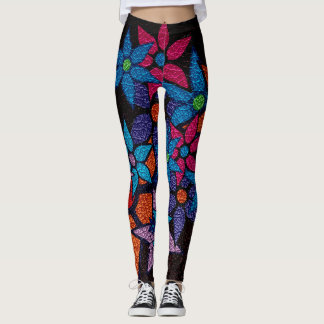 Leggings Floral bleu orange violet