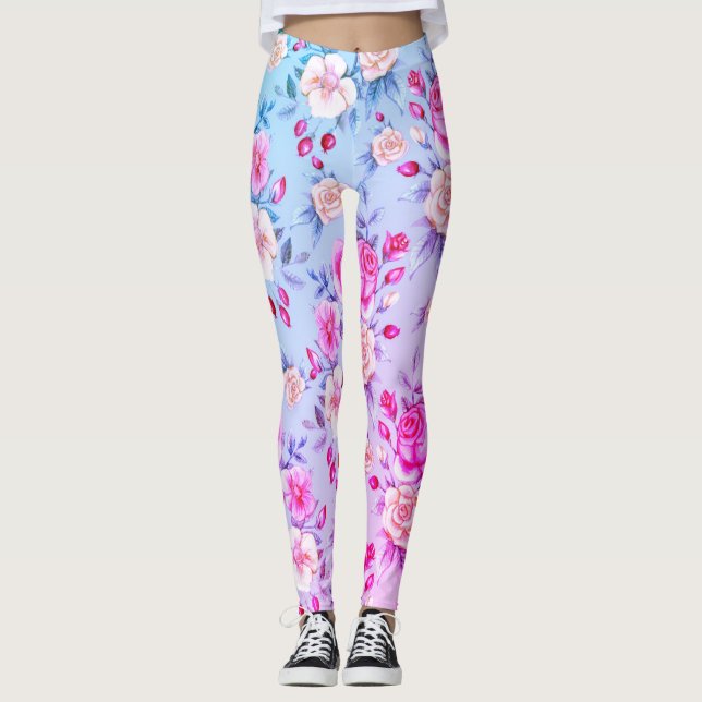 Leggings Floral bleu rose pâle (Devant)