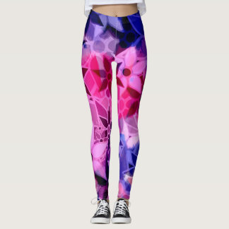 Leggings Floral bleu rose pourpre